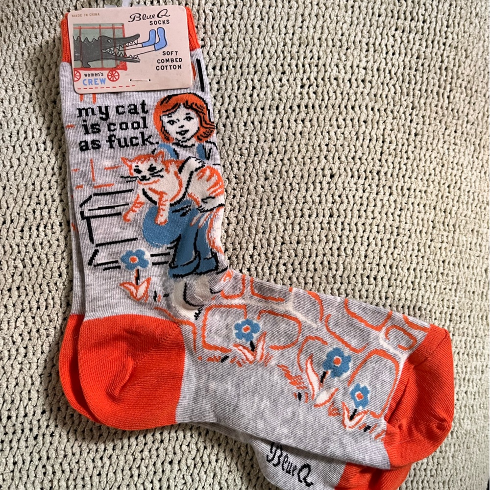 BlueQ My Cat Thinks I’m Cool as F••• socks NWT